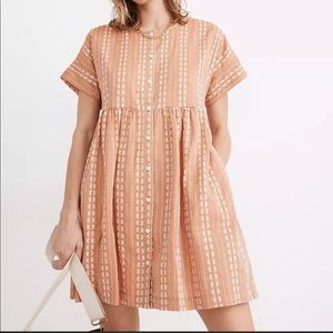 Madewell Embroidered Short-Sleeve Button-Front Mini Dress